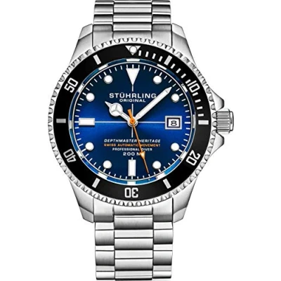 Afbeelding van Stuhrling Originele heren roestvrij stalen jubileumarmband GMT horloge. Zwitsers kwarts, Dual Time, Quickset datum met schroefkroon, waterdicht tot 10 ATM