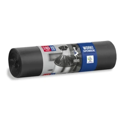 Afbeelding van ANNA ZARADNA ST AZ 013906 Vuilniszakken, scheurvast, super sterk, 240 liter, 10 stuks, voor huishoudelijk afval, kantoor, van dikke LDPE regranulaatfolie, kleur: zwart