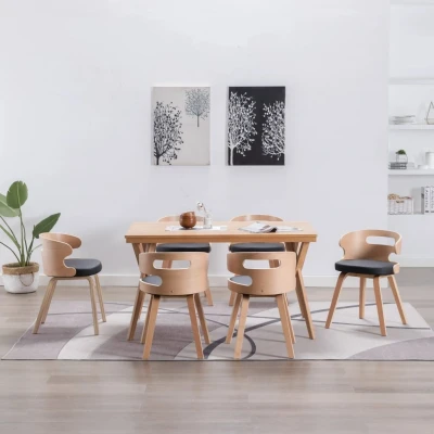 Afbeelding van Eetkamerstoelen 6 st gebogen hout en kunstleer zwart