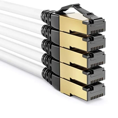 Afbeelding van deleyCON 5x 0,25m CAT8.1 Patchkabel Netwerkkabel Datakabel S/FTP PIMF 2000MHz 40Gbit RJ45 LAN DSL Kabel CAT.8 Ethernetkabel Stekker Wit
