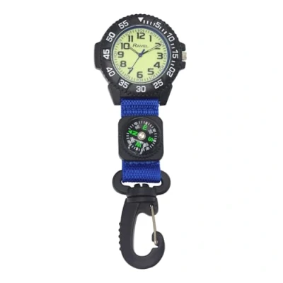Afbeelding van Ravel Nylon Clip On Carabiner horloge met kompas en gloed in de donkere wijzerplaat analoge Quartz R1108, Blauw