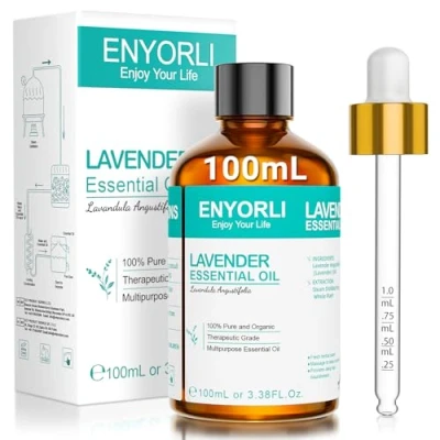 Afbeelding van ENYORLI 100% pure en natuurlijke lavendel etherische olie Aromatherapie, diffuser, massage, slaap 100 ml (3,18 fl oz) amberkleurige glazen fles met druppelaar