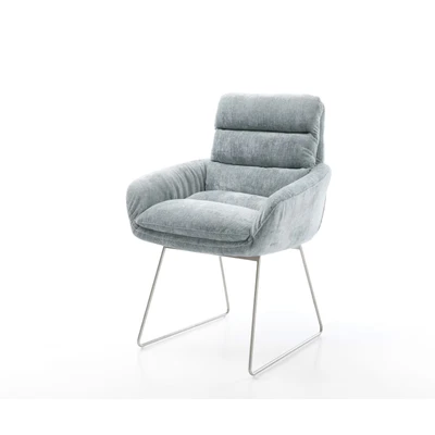 Afbeelding van DELIFE Eetkamerstoel Abelia Flex met armleuning chenille pastelblauw slipframe roestvrij staal