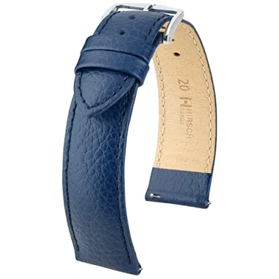 Afbeelding van HIRSCH Uhren Armband Kansas echte kalfsleer Buffalo in reliëf voor dames en heren blauw 20 mm