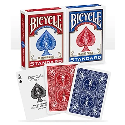 Afbeelding van Bicycle ® Speelkaarten met standaardindex, 2 decks, rood en blauw, luchtkussenafwerking, professioneel, uitstekende bediening duurzaamheid