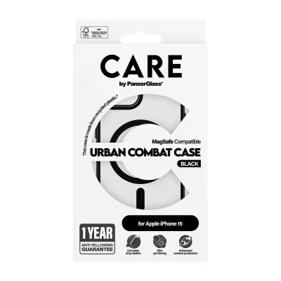 Afbeelding van CARE by PanzerGlass Flagship Case Transparant Urban Combat w. Zwart MagSafe iPhone 15