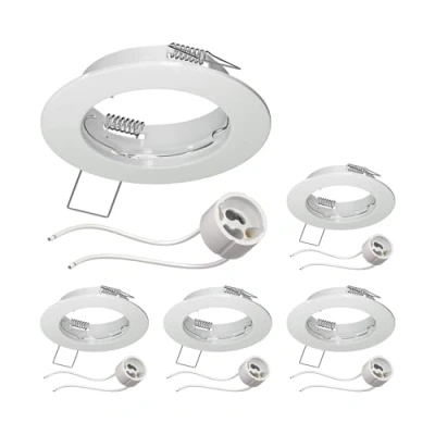 Afbeelding van ledscom.de 5 st. plafondinbouwframe FERE, rond, wit glanzend (GU10/MR16/GU5.3/50mm) incl. GU10 fitting