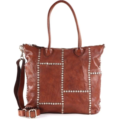 Afbeelding van CAMPOMAGGI Leren Schoudertas Shopping Bag Vertical Cognac Bruine