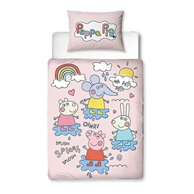 Afbeelding van Character World Peppa Pig Officiële Peuter Cot Bed Dekbedovertrek Set Speels Design Omkeerbaar 2 zijdig Junior Beddengoed Inclusief Bijpassende Kussensloop Polykatoen