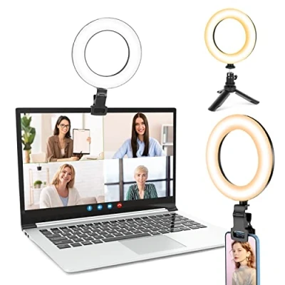 Afbeelding van UBeesize Ring Licht Laptop, 6&#039;&#039;Ring met Tripod&amp;Clip, Video Conferentie 5 Verlichting Modi/5Helderheid