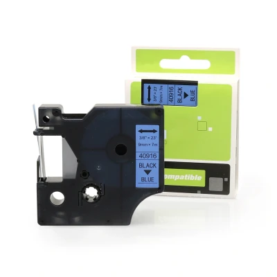Afbeelding van Geschikt Dymo 40916 (S0720710) tape zwart op blauw (9mm) Alleeninkt