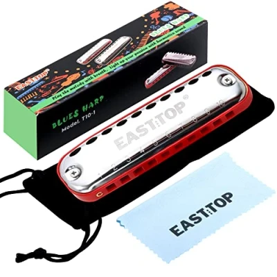 Afbeelding van East top Junior Blues Harmonica, 10 gaten C sleutel diatonische mondharmonica mondorgel voor beginners, kinderen, studenten, cadeau, met soepel afgeronde rand en stoffen zakje