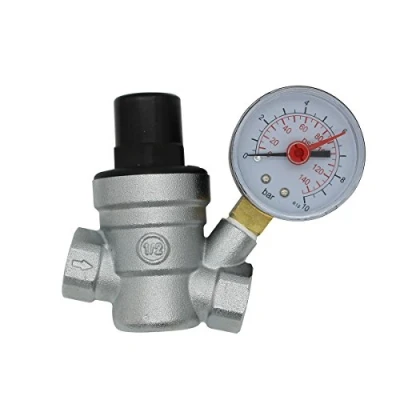 Afbeelding van Messing water drukverminderaar met manometer waterdrukregelaar reduceerventiel drukregelaar drukregelventiel aansluiting 1/2 3/4 chroom (1/2 inch)