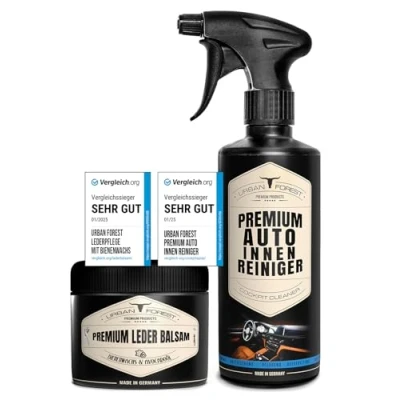 Afbeelding van Urban Forest auto interieurreiniger 500 ml + premium lederen balsem voor autoverzorging van de auto, 250 ml, onderhoudsset het gehele interieur