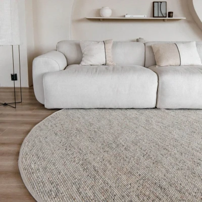 Afbeelding van Interieur05 Wollen vloerkleed Rond Vik Beigewit 200cm