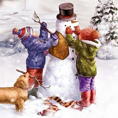 Afbeelding van 20 servetten Winter for us sneeuwpop kinderen dieren Kerstmis 33 x cm
