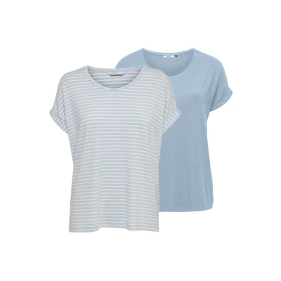 Afbeelding van ONLY Moster 2 PACK Tshirt print Cashmere blue w cd stripes, Dames, Maat: Large, stripes