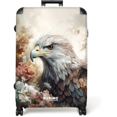 Afbeelding van NoBoringSuitcases.com® Koffer groot Reiskoffer lichtgewicht Portret van een arend tussen fleurige bloemen Rolkoffer met 4 wielen Grote trolley XL 98 liter bagage