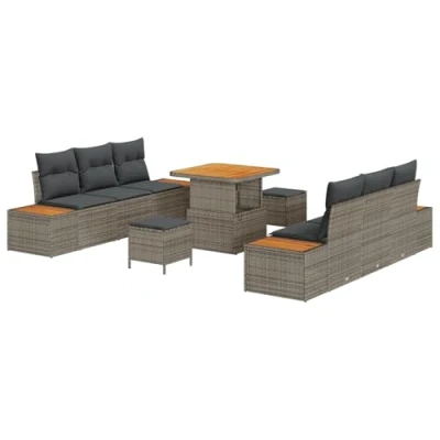 Afbeelding van vidaXL 9 delige Tuin Sofa Set met Kussens Grijs Poly Rattan