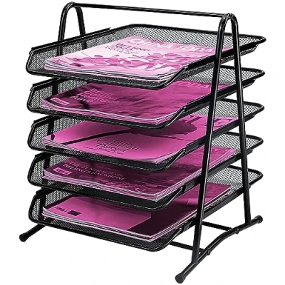 Afbeelding van 5 Tier Mesh Brievenlade Kantoor Archiefladen Houder Bureau Organizer Stapelen Ondersteunt Document Papierhouder, Metalen File Lade voor School Thuis En (5 Tier)