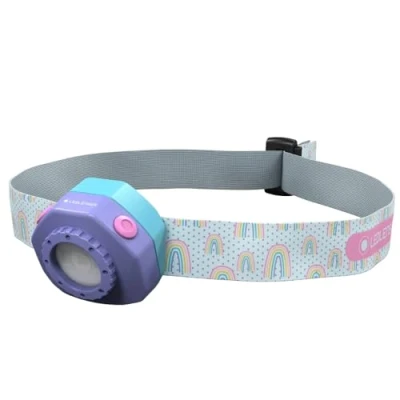 Afbeelding van Ledlenser KIDLED4R Led hoofdlamp voor kinderen, paars, energiebesparende hoofdlamp, oplaadbaar, 4 kleurmodi en knipperfunctie, kinderhoofdlamp jongens meisjes, geïntegreerde clip