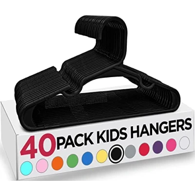 Afbeelding van Utopia Home Plastic kinderhangers voor kleding pak van 40 duurzame en slanke babyhangers ruimtebesparende universeel kledingstuk broekrokstang peuterhangers (zwart)