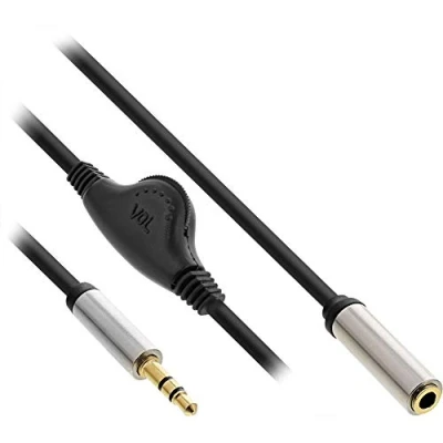 Afbeelding van InLine 99253B Slim audiokabel jack 3,5 mm ST/BU, met volumeregelaar, 0,25 m