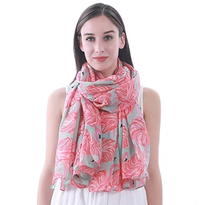 Afbeelding van Lina &amp; Lily Damessjaal met flamingo motief, turquoise, One Size