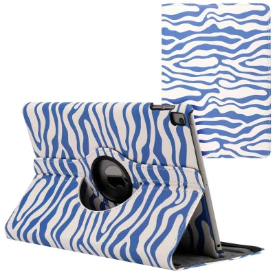 Afbeelding van Apple iPad 10.2 (2020) Hoes: iMoshion 360 Draaibare Design Bookcase 2.0 White Blue Stripes Kunstleder Tablet Hoezen
