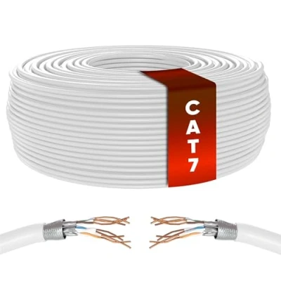 Afbeelding van Mr. Tronic Bulk Cat7 Ethernet Kabel, High Speed LAN Netwerk Cable Voor Snel Internet 10Gbps 600mhz, Netwerkkabel SFTP CCA (Wit, 25 Meter)