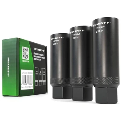 Afbeelding van HASKYY Bougiesleutel, kaarsensleutel, gloeibougie, set, magnetisch, twaalfkant, 3/8 inch, 14, 16, 18 mm, 3 delig, steeksleutel, 12 kantig, gereedschap