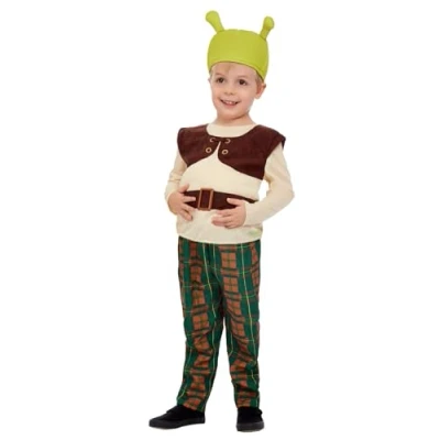 Afbeelding van Smiffy&#039;s Shrek Kostuum Het Kleine Groene Moerasmonster Kind Groen, Bruin, Wit / Beige Maat 90 Carnavalskleding Verkleedkleding