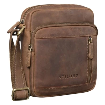 Afbeelding van STILORD &#039;Trae&#039; Kleine Herentas Leer Vintage Elegante Schoudertas Mannelijke Handtas voor 8&#039; tablets Moderne Messenger Bag Mannen Echt Leder, Kleur:middel bruin