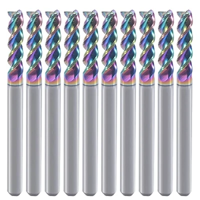 Afbeelding van 1/8 inch hardmetalen vierkante eindfrees voor aluminiumkopertoepassingen, 3 fluit, snijdiameter, schacht, DLC coating, CNC freesbits, eindfreesbits, 10 pack (3.175 x 3.175 12mm)