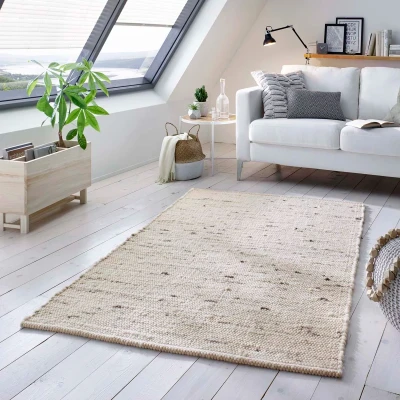 Afbeelding van Wollen Tapijt/Vloerkleed Handweef Oslo Crème/grijs 70x240 Cm 100% Wol