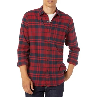 Afbeelding van Amazon Essentials Men&#039;s Flanellen overhemd met lange mouwen (verkrijgbaar in grote en maten), Rood Plaid, XL