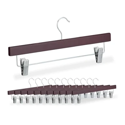 Afbeelding van Relaxdays Broekhangers met klemmen set van 12 Kledinghangers Rokhangers hout metaal