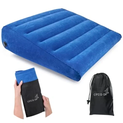 Afbeelding van Circa Air Opblaasbaar wigkussen voor op reis lichtgewicht en draagbaar. Reiswigkussen om te slapen, zure reflux, gerd, snurken. rug, beenhoogte kniesteun. Bedwigkussen