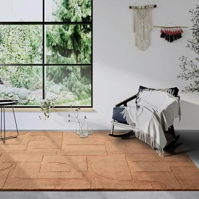 Afbeelding van Villeroy &amp; Boch Woltapijt Alexis natuur woonkamertapijt handgeweven en milieuvriendelijk boho tapijt wol voor woonkamer, slaapkamer, eetkamer, hal, keuken bruin, 80x150 cm