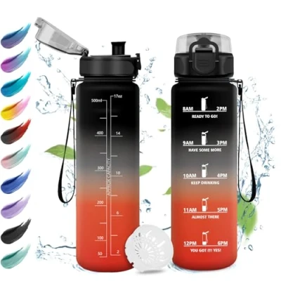 Afbeelding van drinkfles voor kinderen, 500 ml, lekvrij, met filter, 1 klik open, motiverende tijdschaal, herbruikbaar, camping, reizen, school, sportschool, werk