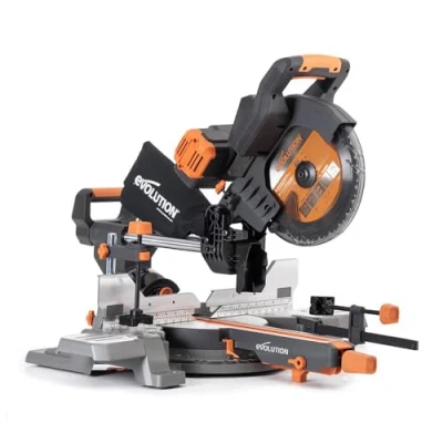 Afbeelding van Evolution Power Tools R255SMS DB Li Cordless Double Angled Sliding Mitre Saw 2x 18v Including Blade for Multiple Materials Saws Wood Metal Plastic and More, Battery Not Included, 255mm