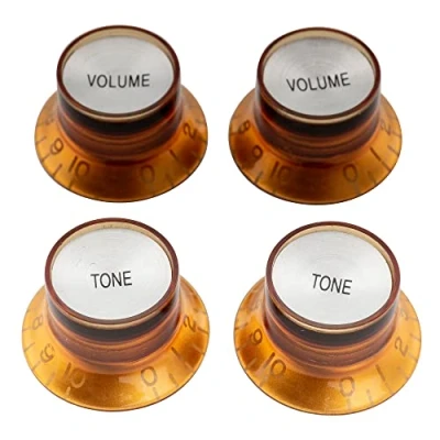 Afbeelding van Musiclily Pro Inch Maat Gitaar Reflector Belmodel 2 Toon Volume Knoppenset voor USA Les Paul SG Elektrische Gitaar, Amber met Zilver Top (4 Stuks)