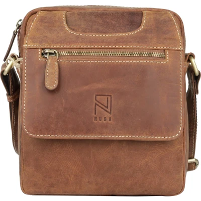 Afbeelding van Hunters tas Leren Schoudertas / crossbody Nektas Buffel Leer Heren Dames Bruin Cognac