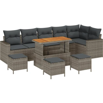 Afbeelding van vidaXL 10 delige Tuin Sofa Set met Kussens Grijs Poly Rattan Acacia