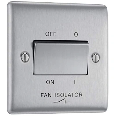 Afbeelding van BG Electrical NBS15 01 3 polige ventilatorisolatorschakelaar, geborsteld staal, 2 weg, 10AX