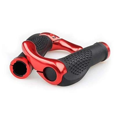 Afbeelding van VOANZO Fietsstuurgrepen, ergonomisch design, rubberen MTB mountainbike stuurgrepen met stuuruiteinden hoorns, comfortabele bescherming (zwart + rood)