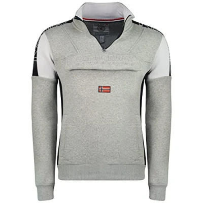 Afbeelding van Geographical Norway Fagostino heren hoodie kangoeroezak sweatshirt logo pullover capuchon warme lange mouwen lente zomer herfst winter (lichtgrijs S), Lichtgrijs, S