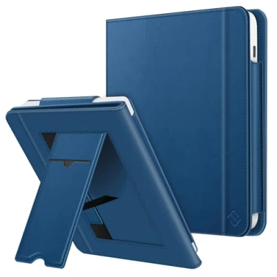 Afbeelding van Fintie Hoes voor Tolino Vision Color (2024)/Vision 6 (2021) en Kobo Libra Colour (2024)/Libra 2 7 inch Kickstandhoes met kaartenvak, handlus automatische slaap/waak, blauw