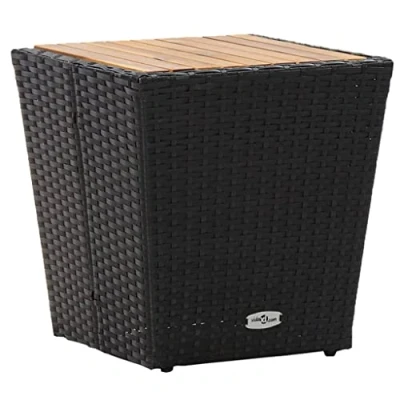Afbeelding van Theetafel 41,5x41,5x43 cm poly rattan massief acaciahout zwart
