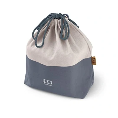 Afbeelding van MONBENTO Lunchtas MB Pochette L Natural Blauw Tas voor uw Lunchbox in Polyester en Katoen Ideaal formaat de Bento Box Square + een Fles Crème